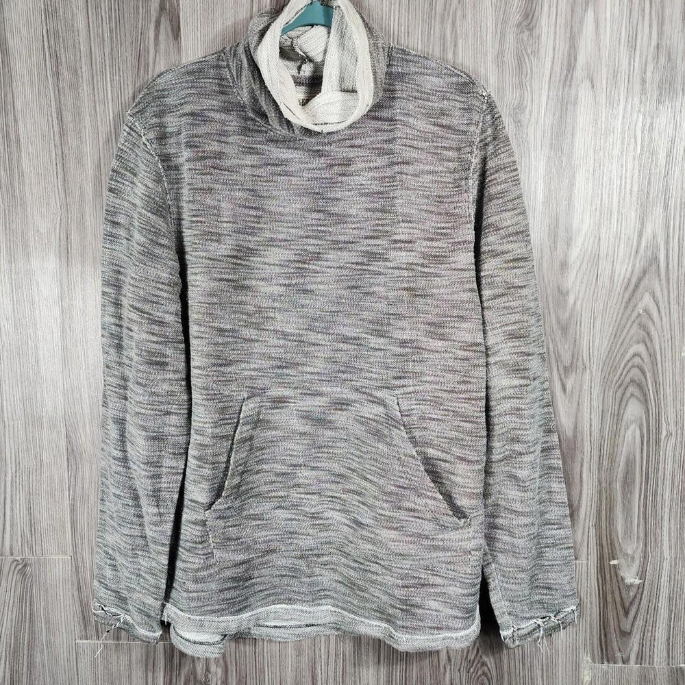 Free‎ Planet Mens Cowl Neck Pullover Sweater Grey Space Dye Kangaroo Pocket XL